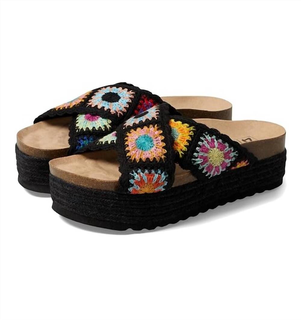 NEW DIRTY LAUNDRY women's plays sandal in black crochet multi